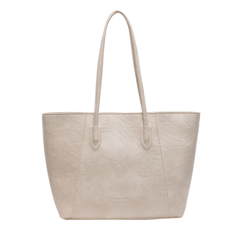 Large PU Leather Handbag Tote Bag for Women Black White Brown Shoulder Purse - Womens