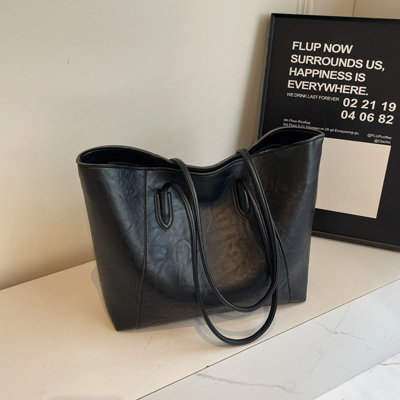 Large PU Leather Handbag Tote Bag for Women Black White Brown Shoulder Purse - Womens