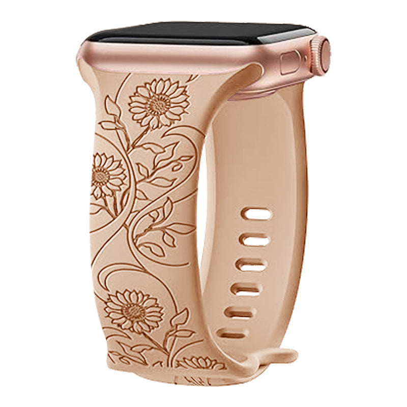 Laser Carved Embossed Brocade Sunflower Silicone Strap - Laser Carved Sunflower Silicone Strap Collection