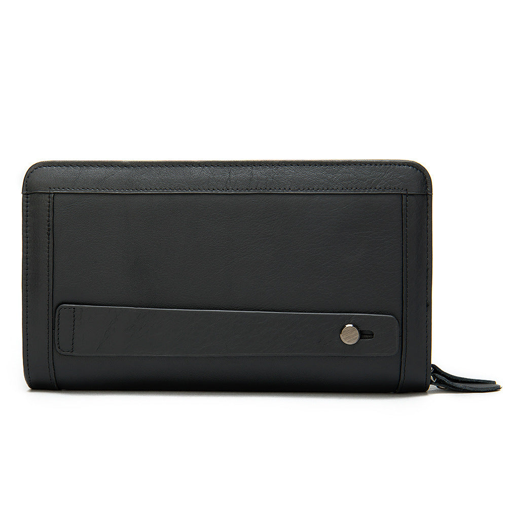 Layer Cowhide Clutch with Cotton Lining for Daily Use in Black or Coffee - First Double Zipper Fun layer cowhide clutch