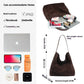 Layer Cowhide Matte Suede Commuter Shoulder Bag with Leather Outer Pocket - Teleplus layer cowhide matte suede commuter