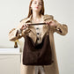 Layer Cowhide Matte Suede Commuter Shoulder Bag with Leather Outer Pocket - Teleplus layer cowhide matte suede commuter