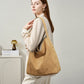 Layer Cowhide Matte Suede Commuter Shoulder Bag with Leather Outer Pocket - Teleplus layer cowhide matte suede commuter