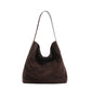 Layer Cowhide Matte Suede Commuter Shoulder Bag with Leather Outer Pocket - Teleplus layer cowhide matte suede commuter