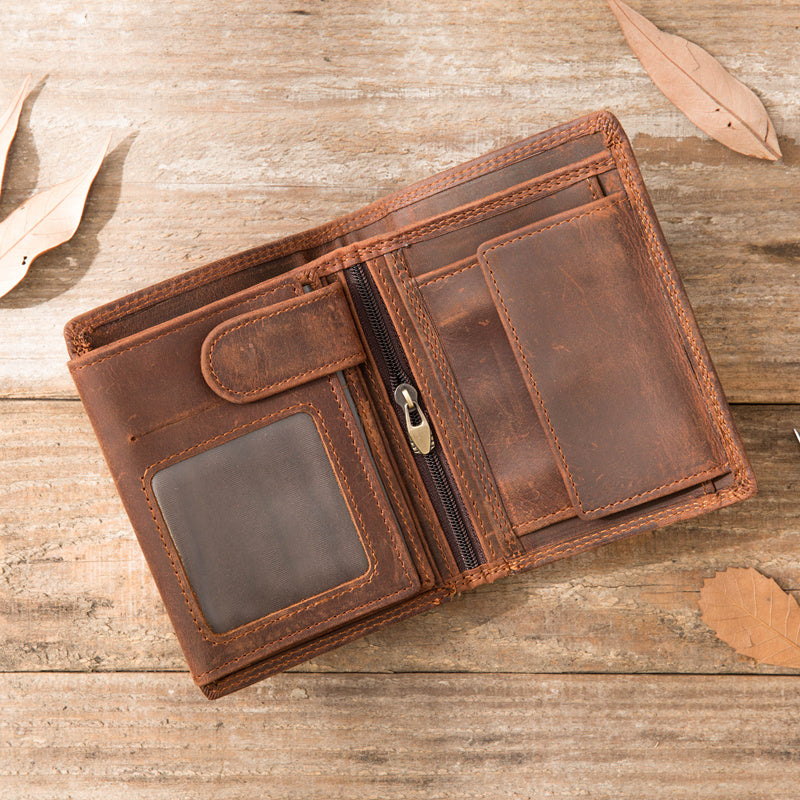 Layer Leather Short Clutch Bag for Men Dark Brown 9.5x2x13cm - Product Information Fun layer leather short clutch bag