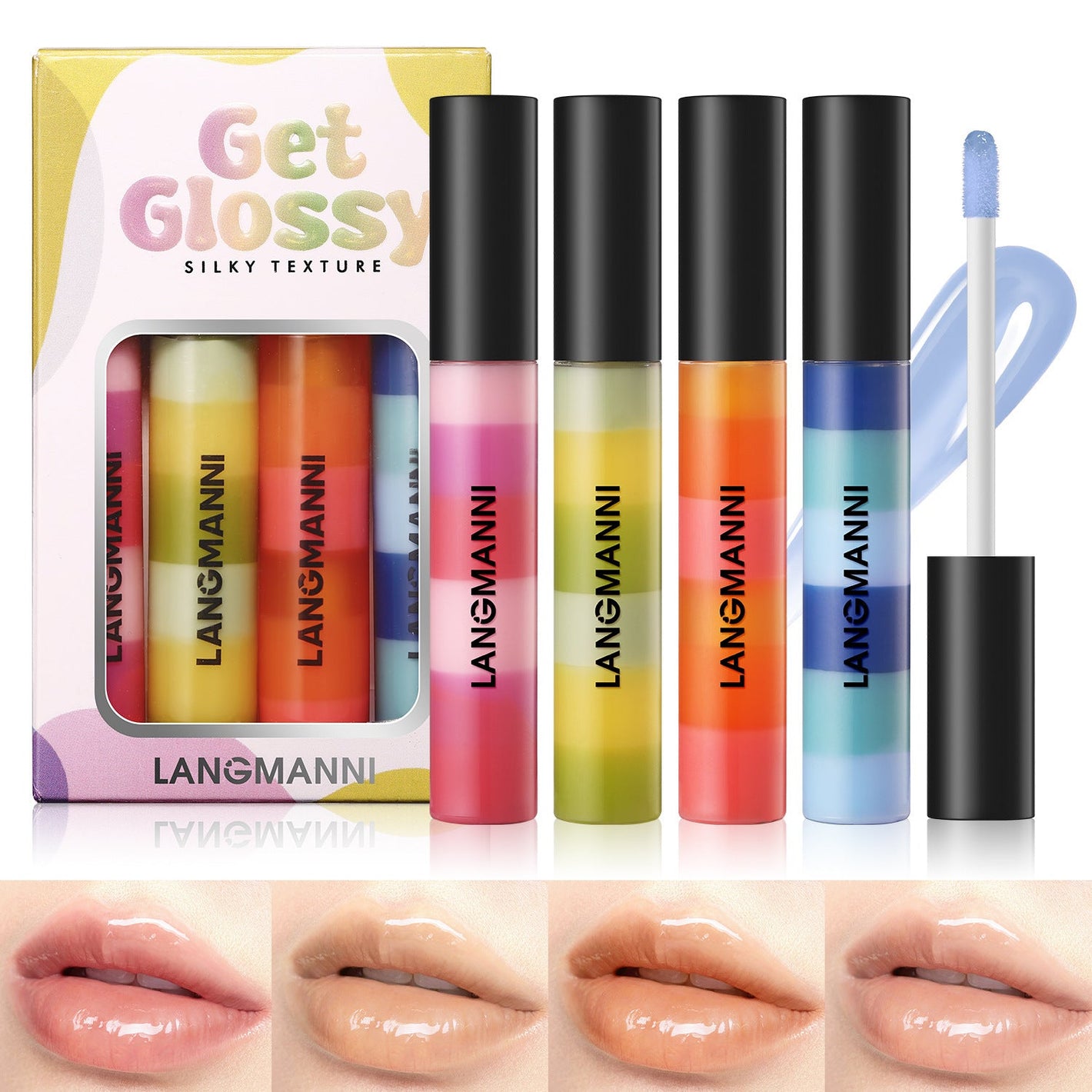 Layered Lip Gloss with Rainbow Colors for Lasting Moisturization - layered lip gloss rainbow colors