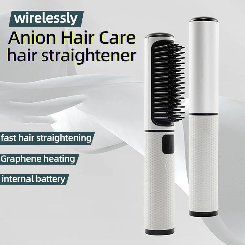 LCD USB Charging Straight Comb Negative Ion Lazy Hair Straightener Curly Hair Dual-use Broken Hair Finishing - LCD USB