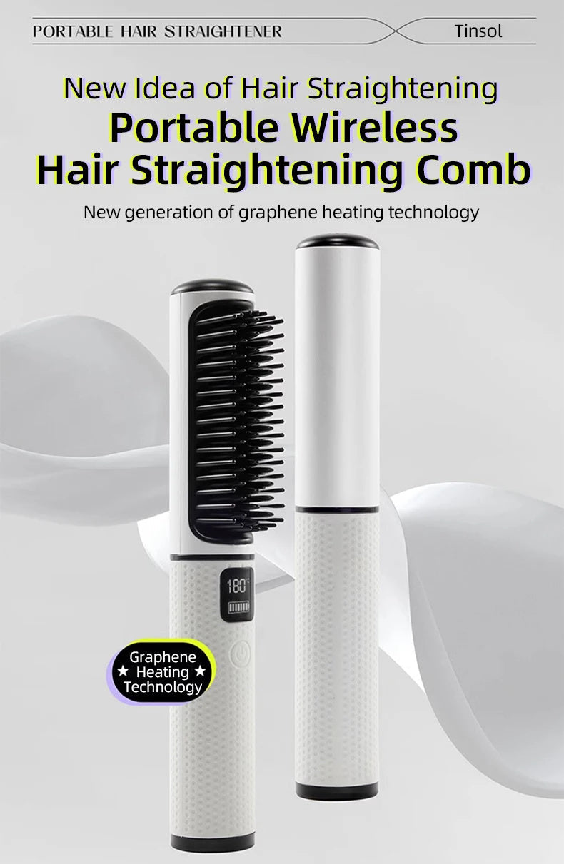 LCD USB Charging Straight Comb Negative Ion Lazy Hair Straightener Curly Hair Dual-use Broken Hair Finishing - LCD USB