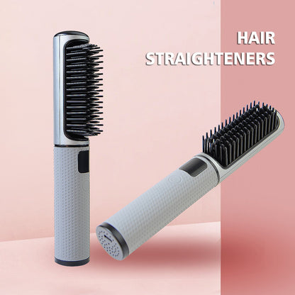 LCD USB Charging Straight Comb Negative Ion Lazy Hair Straightener Curly Hair Dual-use Broken Hair Finishing - LCD USB