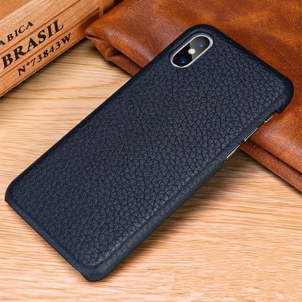 Leather Business Phone Case for Apple Back Cover in Solid Colors - leather business phone case