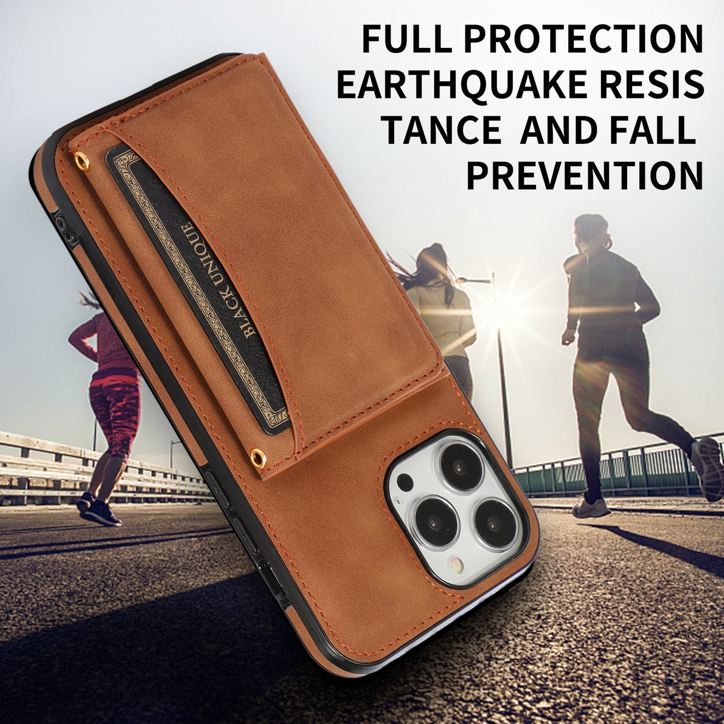 Leather Card Protection Sleeve for iPhone Tri-fold Multi-Card Wallet - Phone Case in Retro Red leather card protection