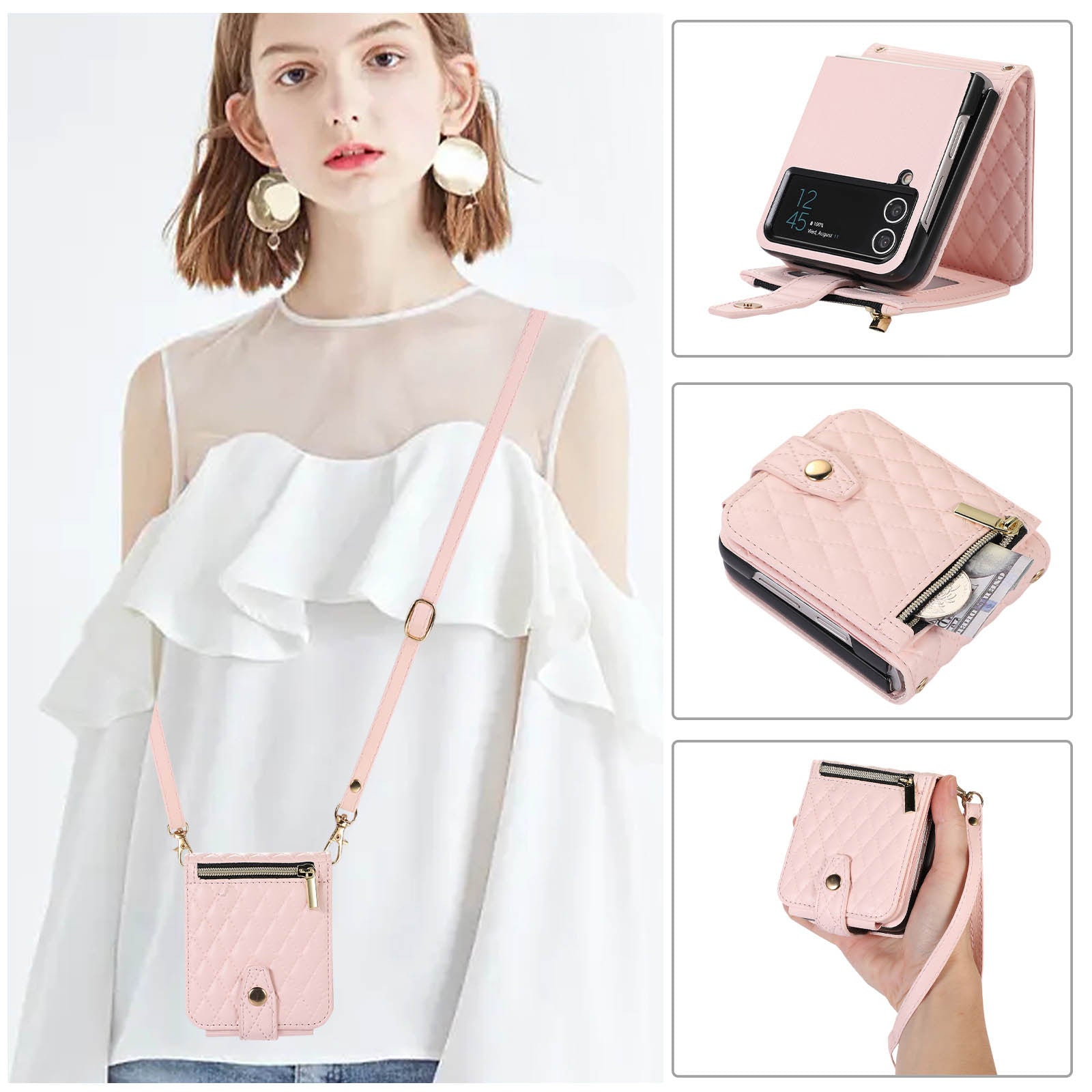 Leather Case Slung with Colorful Short and Long Shoelace Phone Cover Zipper - Shoulder leather case slung shoulder