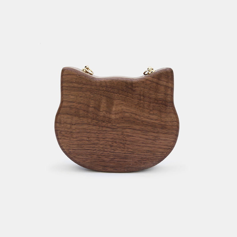Leather Cat Bag with Wooden Luggage Style and Personalized Solid Wood Handle - Teleplus log creative trendy
