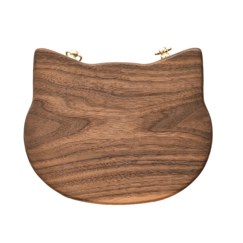 Leather Cat Bag with Wooden Luggage Style and Personalized Solid Wood Handle - Teleplus log creative trendy