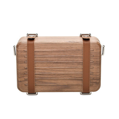 Leather Cat Bag with Wooden Luggage Style and Personalized Solid Wood Handle - Teleplus log creative trendy