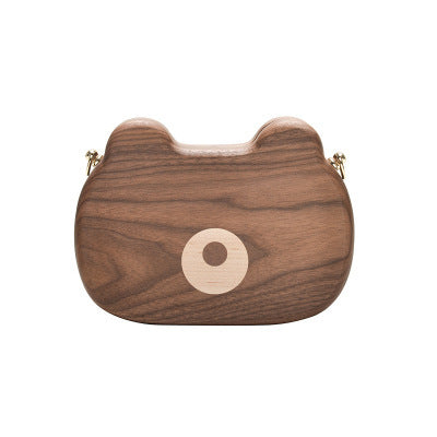 Leather Cat Bag with Wooden Luggage Style and Personalized Solid Wood Handle - Teleplus log creative trendy
