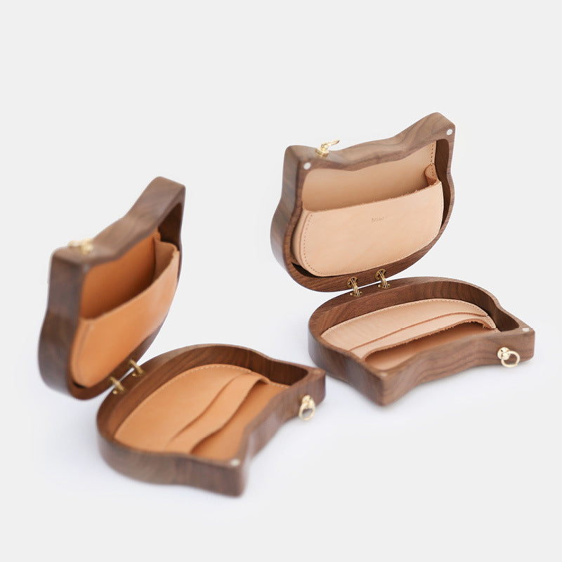 Leather Cat Bag with Wooden Luggage Style and Personalized Solid Wood Handle - Teleplus log creative trendy