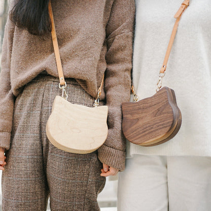 Leather Cat Bag with Wooden Luggage Style and Personalized Solid Wood Handle - Teleplus log creative trendy