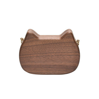 Leather Cat Bag with Wooden Luggage Style and Personalized Solid Wood Handle - Teleplus log creative trendy
