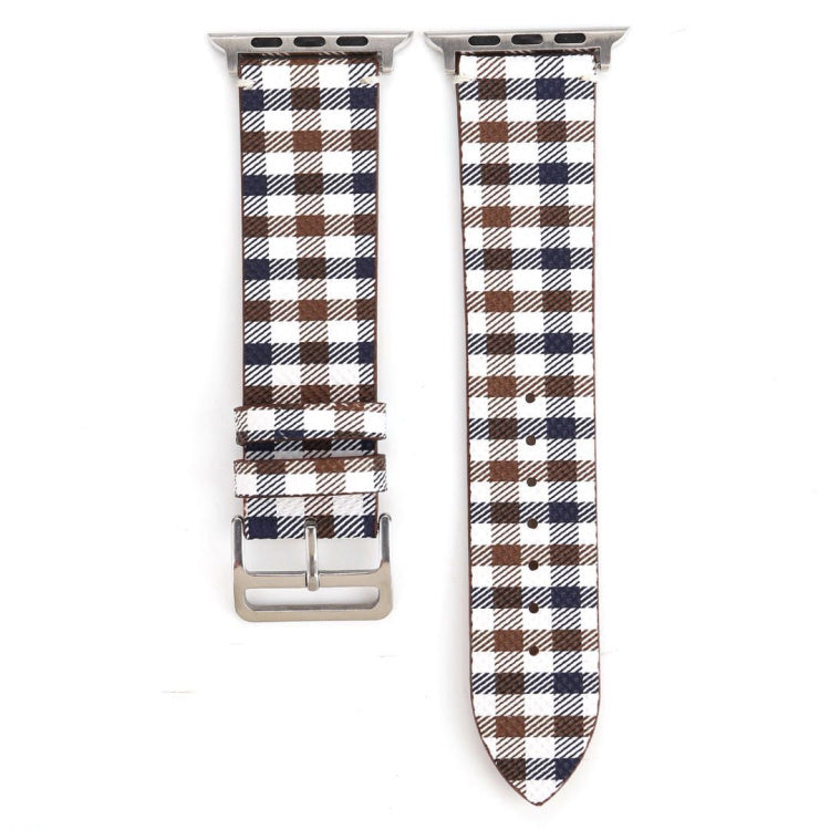 Leather Check Watch Strap - Leather Check Watch Strap in White and Brown Colors