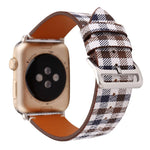 Leather Check Watch Strap - Leather Check Watch Strap in White and Brown Colors