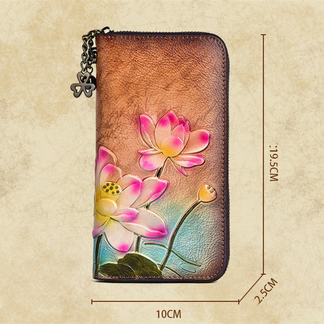 Leather Coin Purse with Flowers Lining Retro Brown for United States CHF - Genuine Style Queens united states chf coin