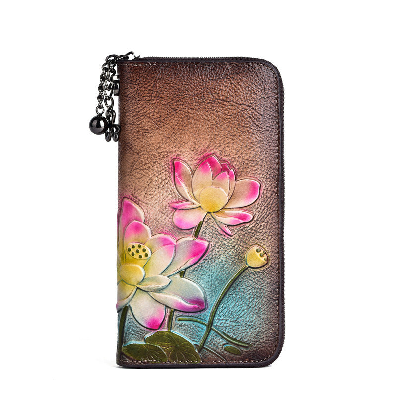 Leather Coin Purse with Flowers Lining Retro Brown for United States CHF - Genuine Style Queens united states chf coin