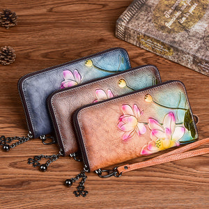 Leather Coin Purse with Flowers Lining Retro Brown for United States CHF - Genuine Style Queens united states chf coin