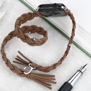 Leather Cord Braided Smart Watch Strap - Dark Brown Leather Cord Watch Strap for Smartwatches