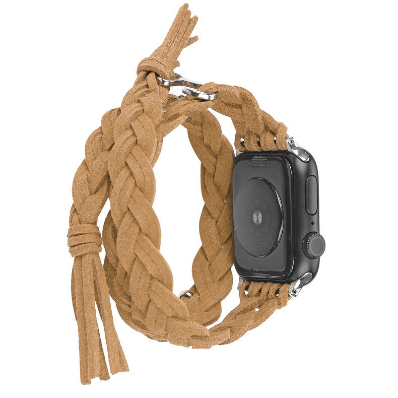 Leather Cord Braided Smart Watch Strap - Dark Brown Leather Cord Watch Strap for Smartwatches