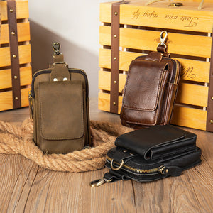 Leather Cowhide Chest Bag with Zipper and Mobile Phone Pocket for United States - Classy Men: Style Meets Convenience