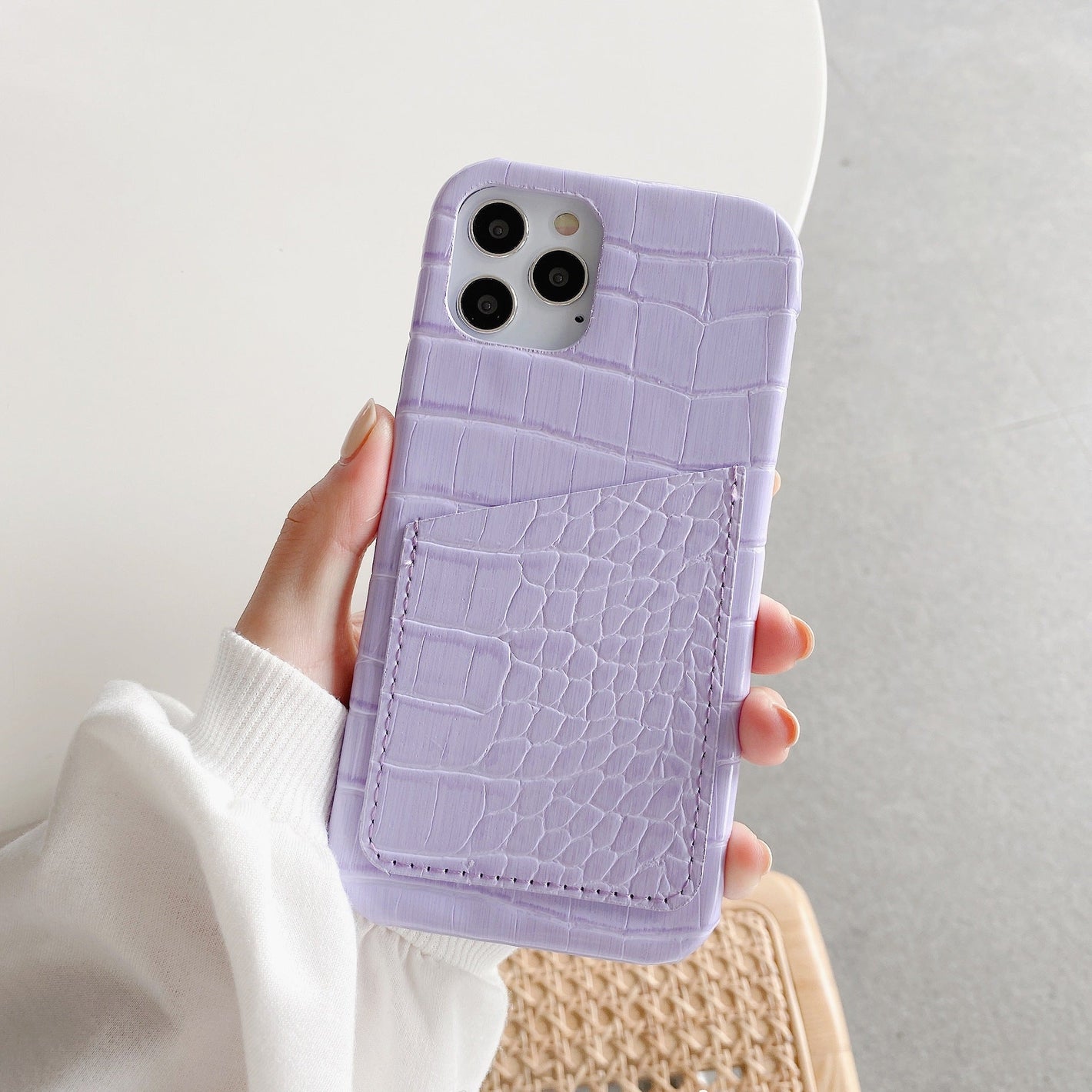 Apple Back Cover Card Case with Imitation Leather in Various Colors United States CHF - Crocodile-Striped
