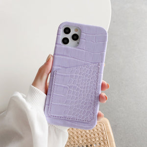 Leather crocodile-striped card case - Leather Crocodile-Striped Card Case for Smartphones