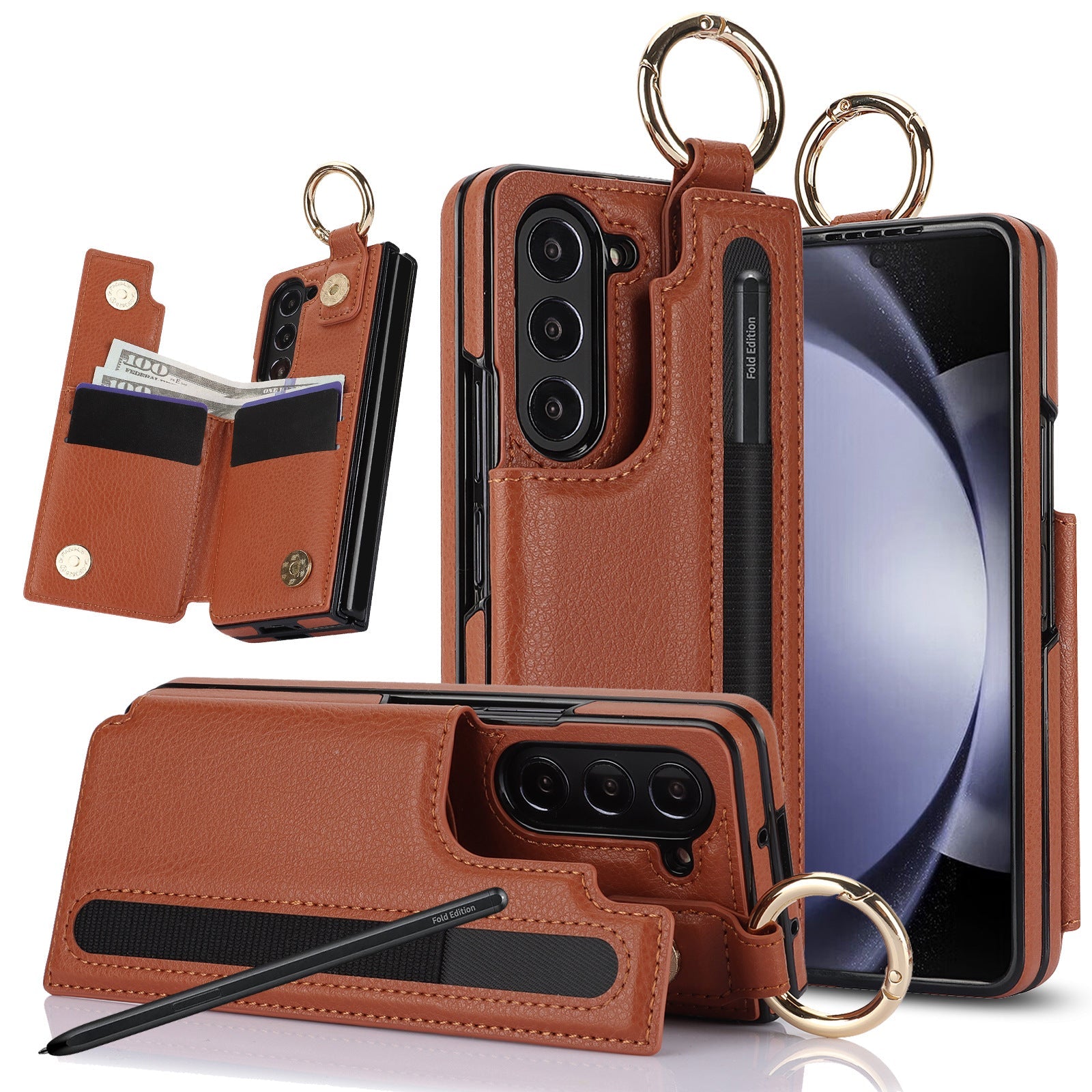 Leather Foldable Phone Stand with Simple Pen Slot for Samsung and More - Teleplus simple pen slot folding leather