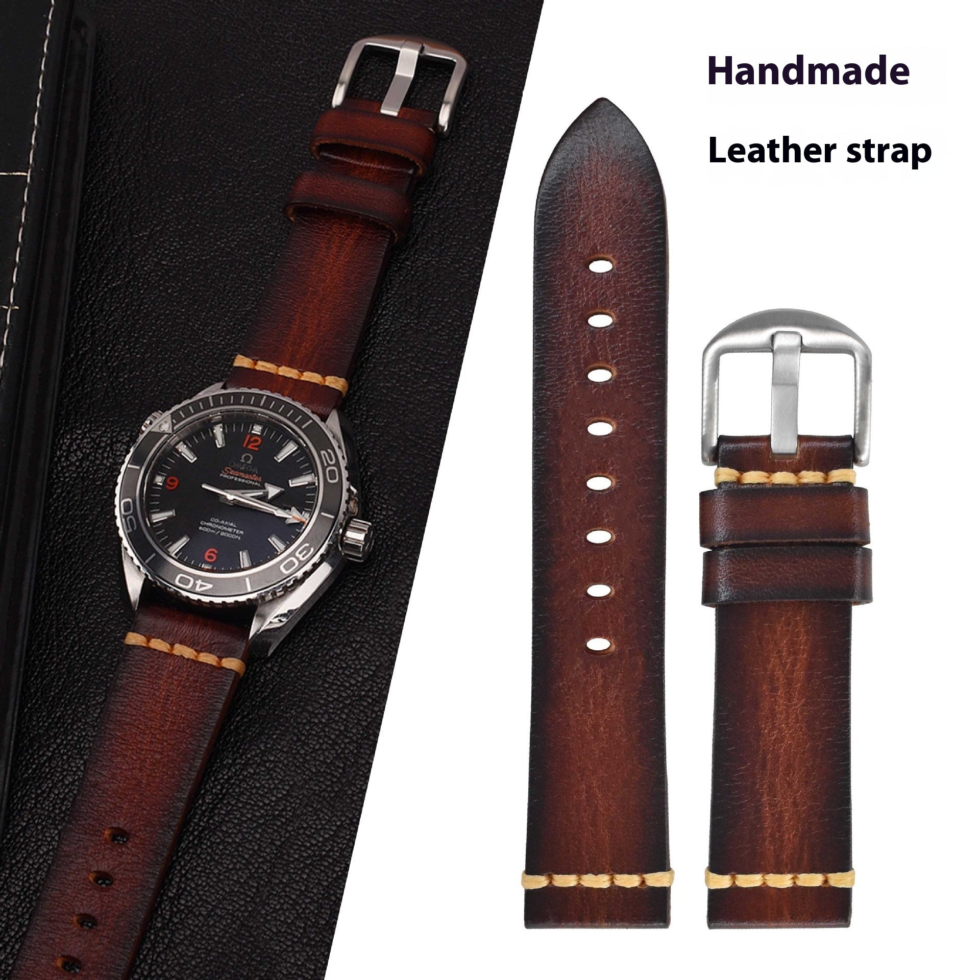 Leather Handmade Leather Strap Vintage Strap 20mm Needle Buckle Men’s Style - Leather Handmade Vintage Strap