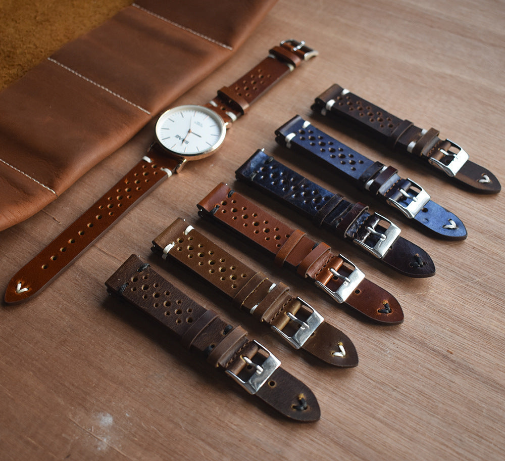 Leather Handmade Strap with Ventilated Design for Durable Comfort - crazy horse leather handmade strap