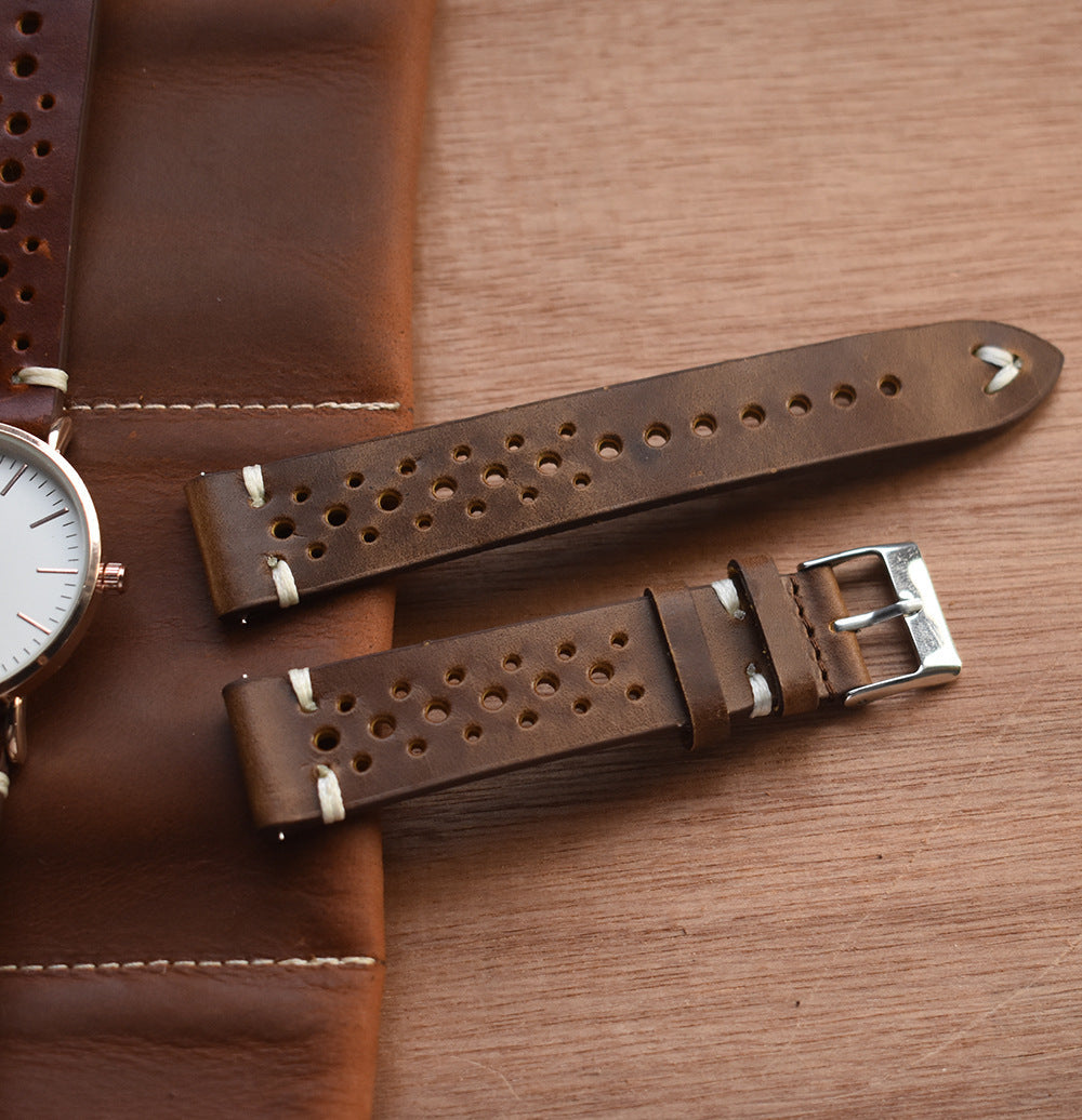 Leather Handmade Strap with Ventilated Design for Durable Comfort - crazy horse leather handmade strap