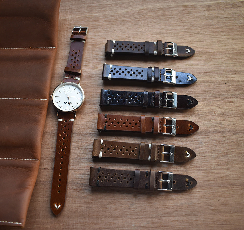 Leather Handmade Strap with Ventilated Design for Durable Comfort - crazy horse leather handmade strap