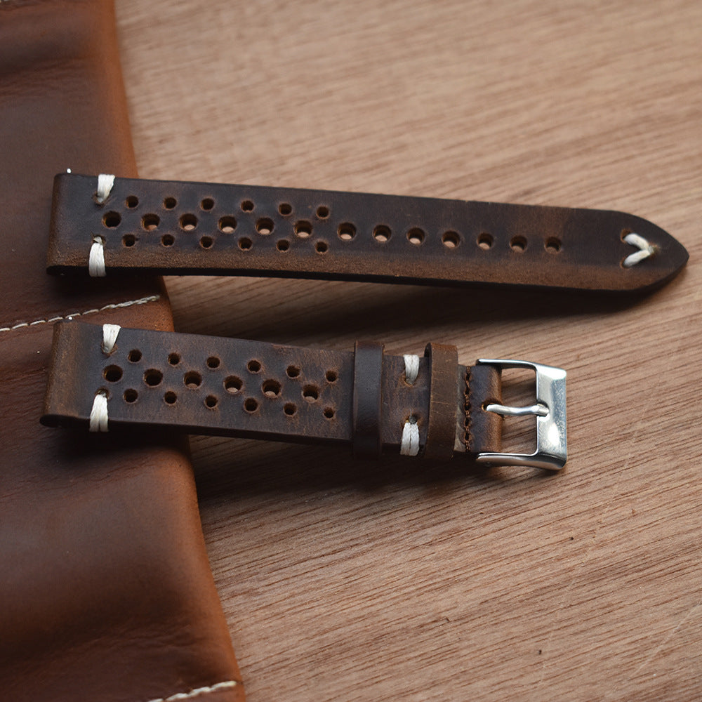 Leather Handmade Strap with Ventilated Design for Durable Comfort - crazy horse leather handmade strap