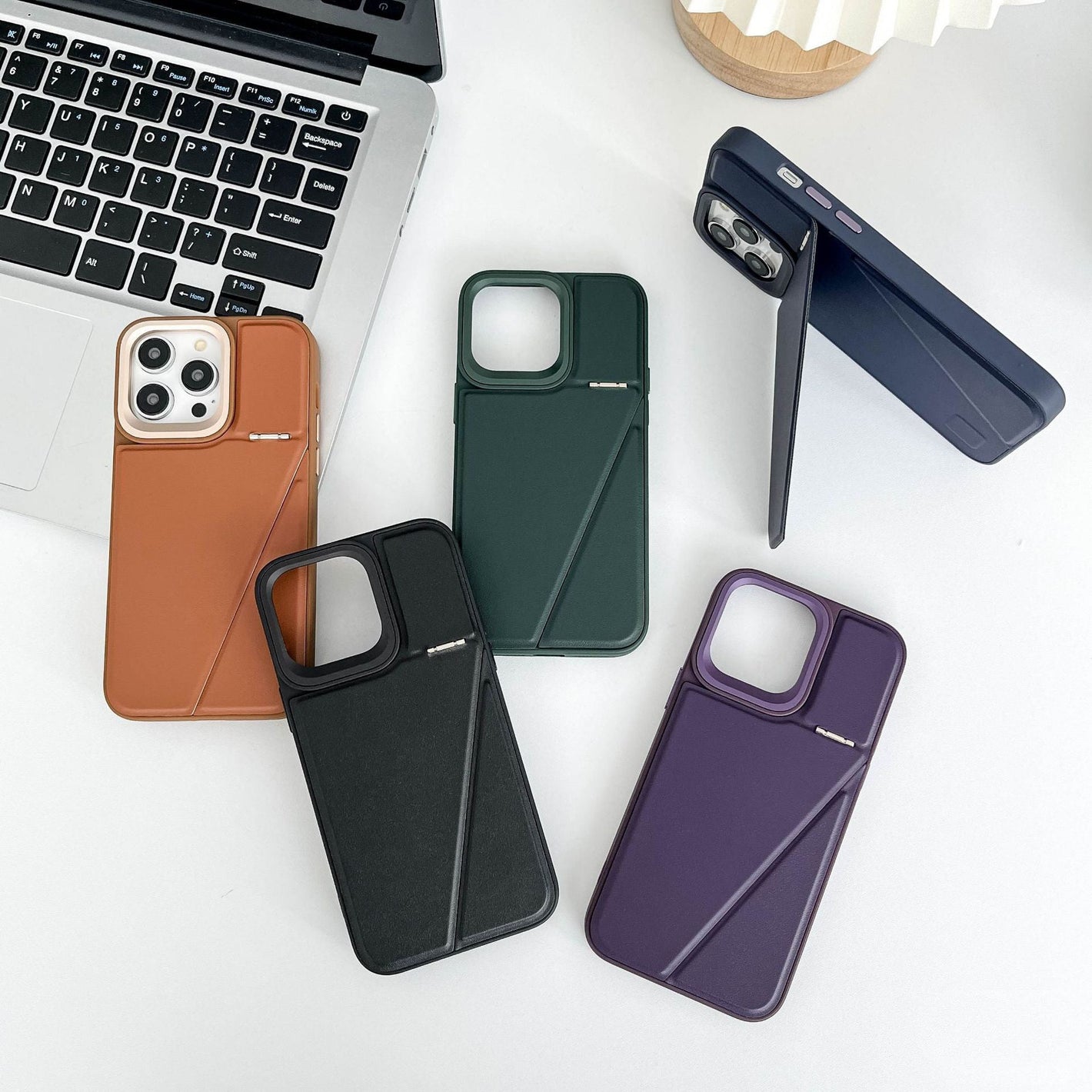 Leather Hidden Bracket Phone Case with Shockproof and Anti-Fall Features - in Stylish Colors leather hidden bracket