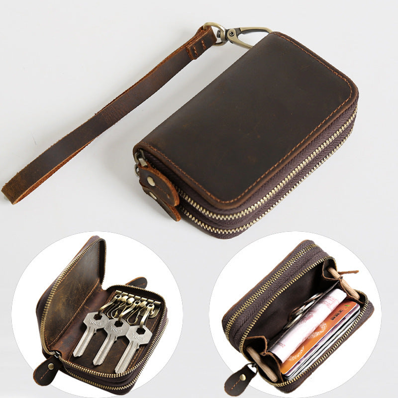 Leather Key Bag in Dark Brown Reddish for United States Market - Your Retro Vibes and Cowhide Cravings united states