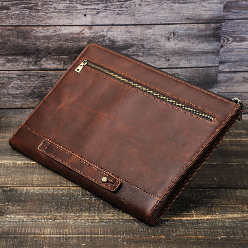 Leather Laptop Bag Reddish Brown Coffee Color Computer Sleeve Case - Teleplus