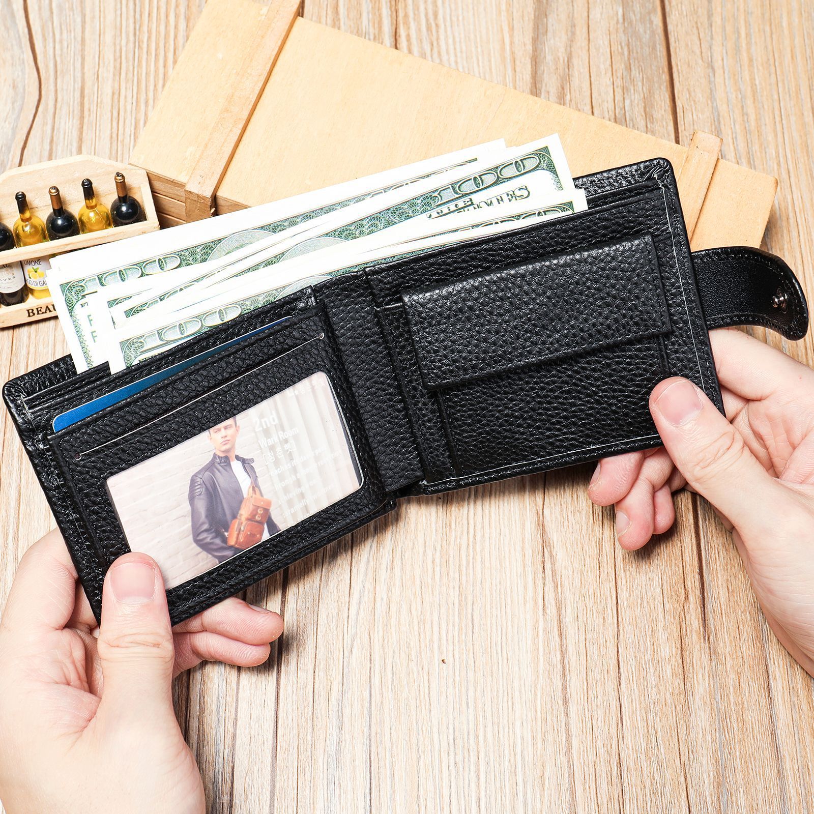 Leather Layer Cowhide Wallet with Polyester Cotton Lining - leather layer cowhide polyester cotton lining wallet