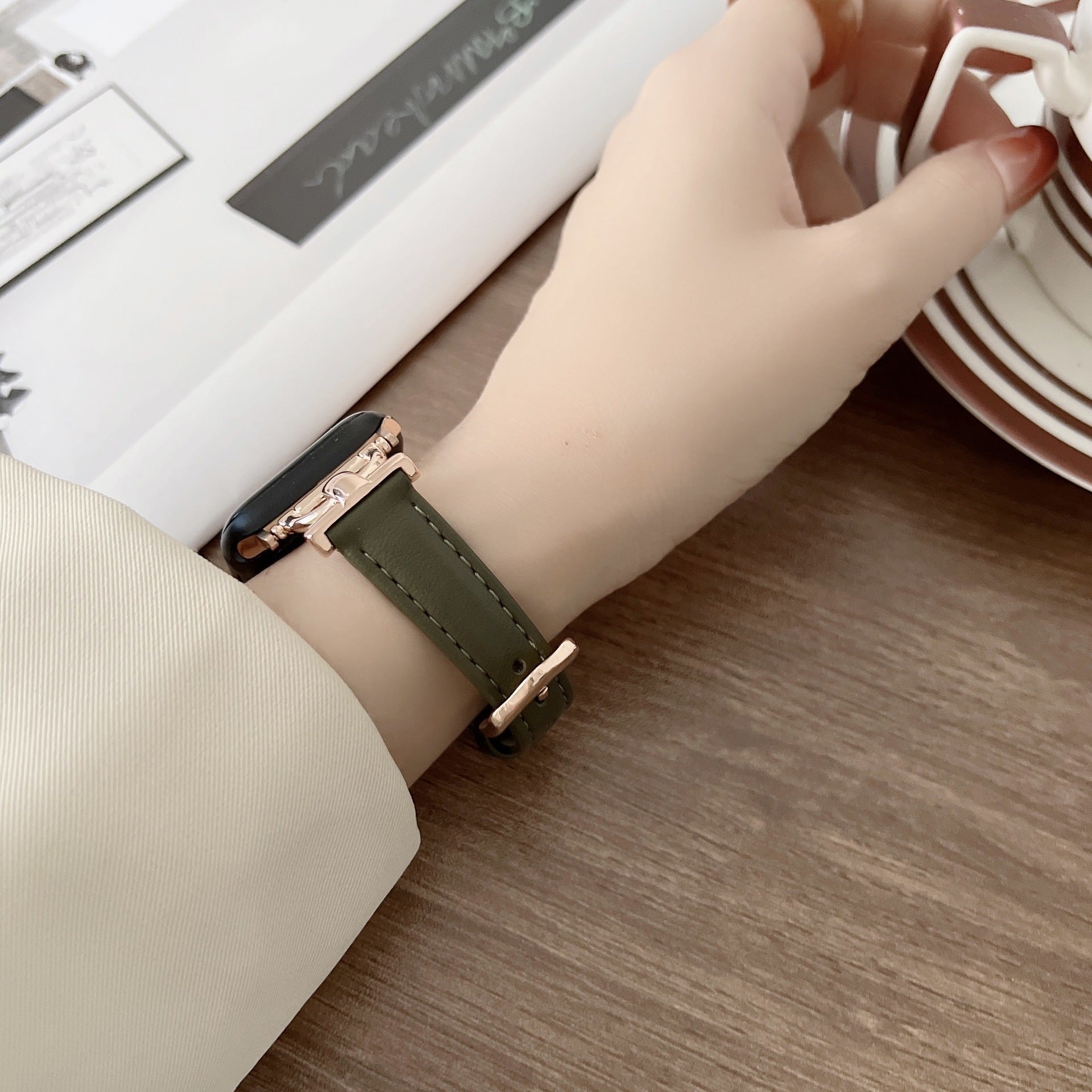 Leather Metal Buckle Strap Plain D-shaped Buckle Small Waist - Leather Buckle Strap in Dark Green for Small Waist