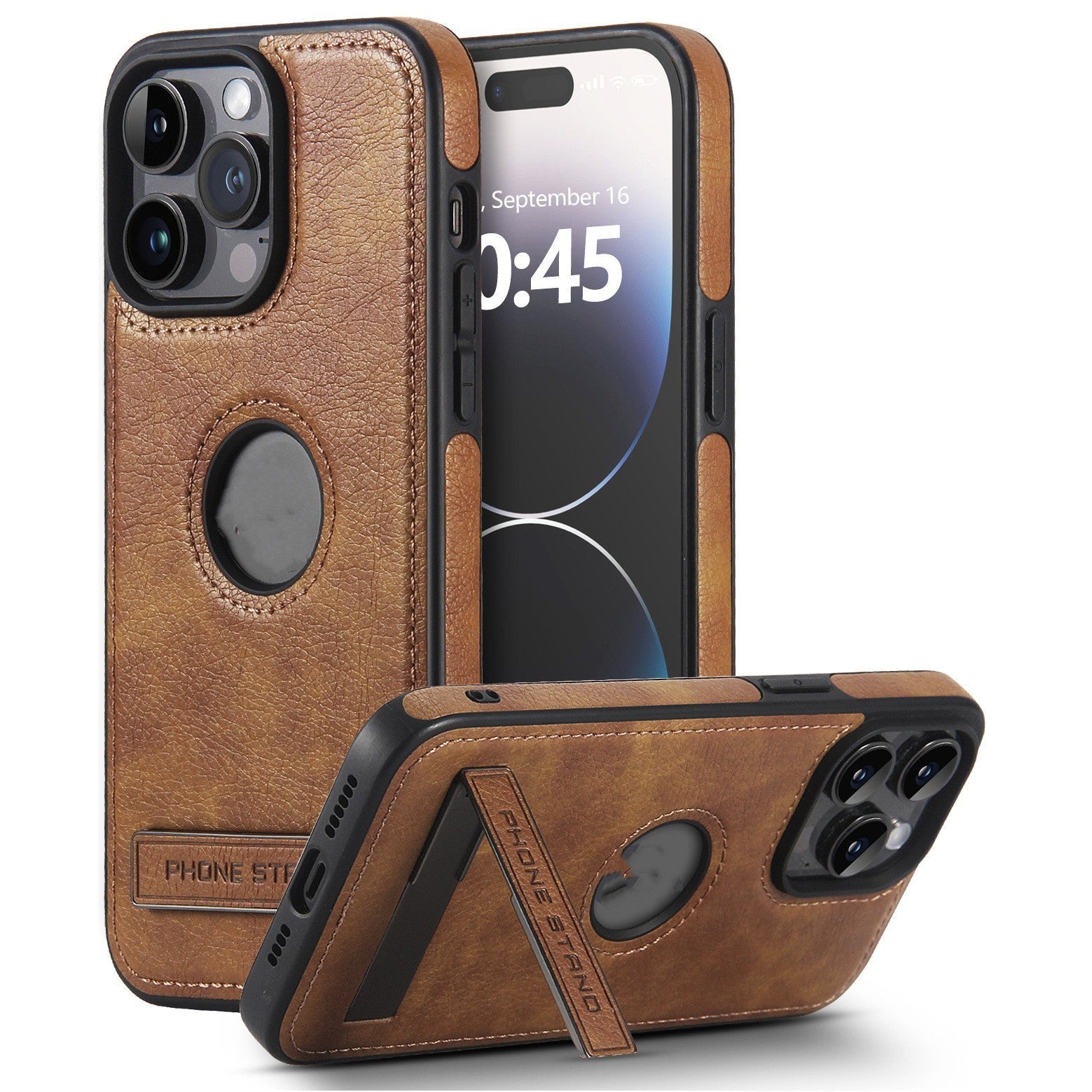 Leather Pattern Bracket Phone Case Drop-resistant - Leather Pattern Phone Case Drop-resistant and Stylish