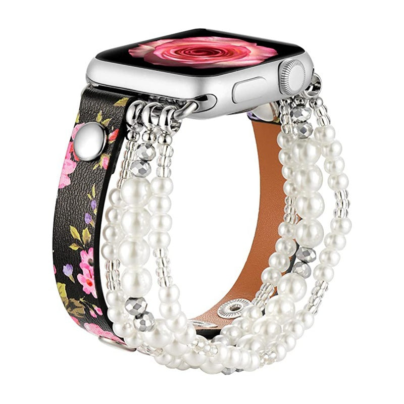 Leather Pearl Adjustable Jewelry Onyx Multicolor Strap - Leather Pearl Adjustable Jewelry Onyx Multicolor Strap