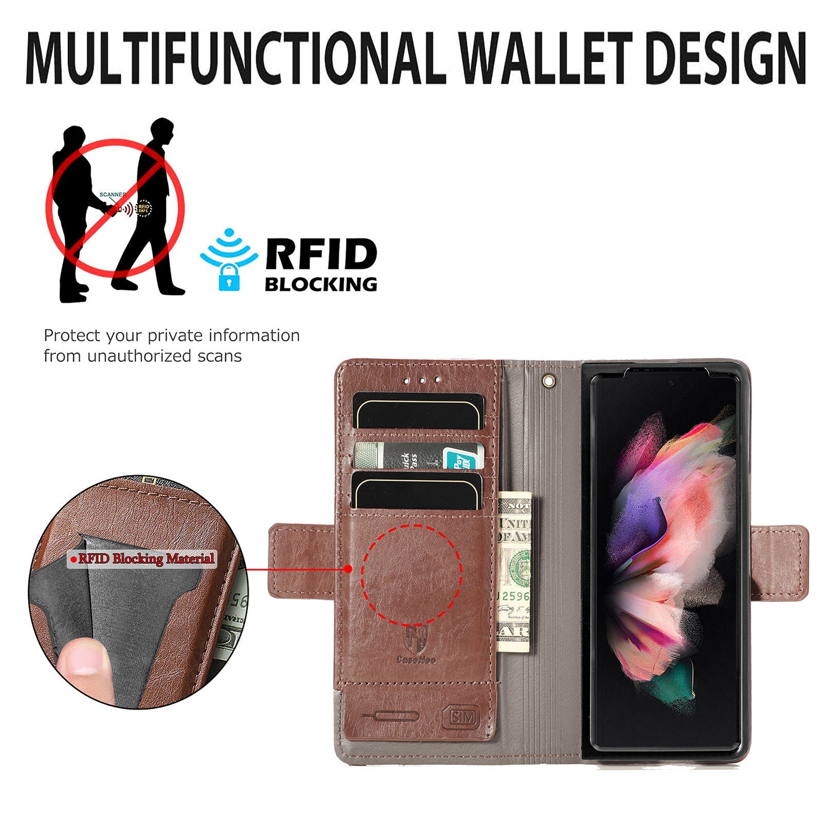Leather Phone Case for Samsung Fold4 5G with Bracket Card Holder - Teleplus fold4 5g phone bracket card holder case