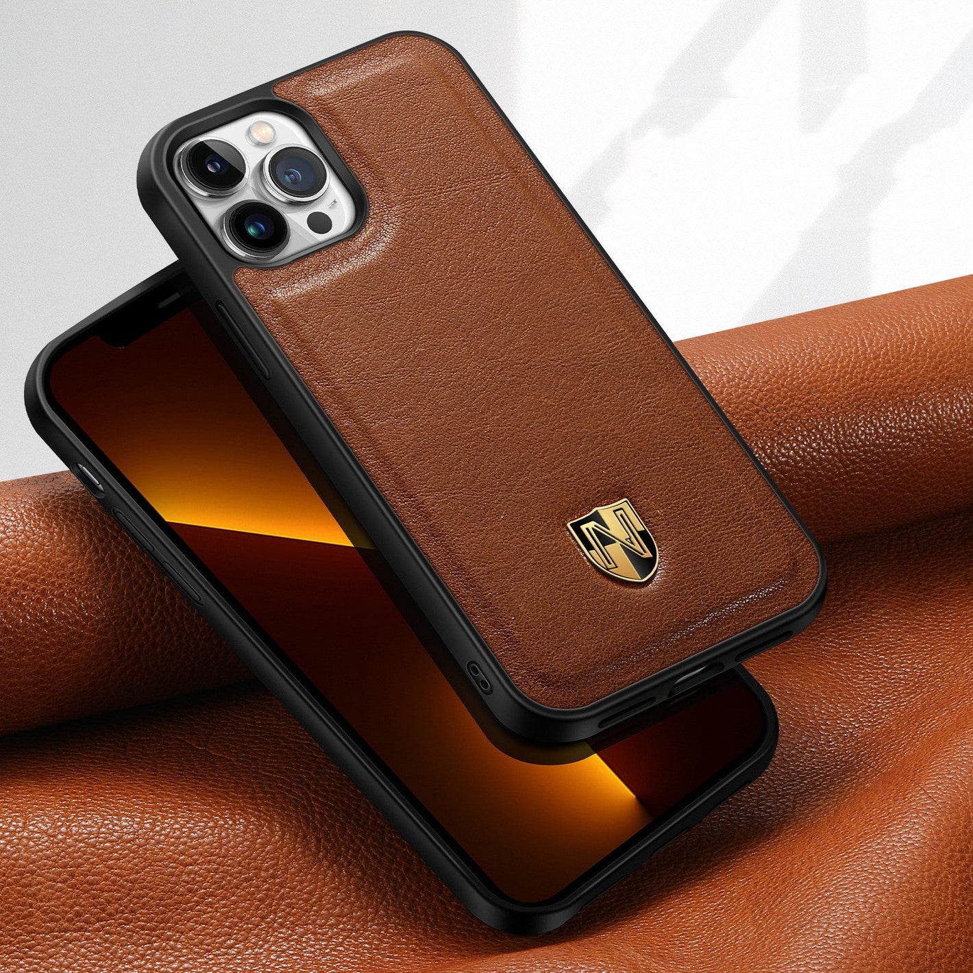 Leather Phone Case for iPhone with Genuine Layer in Solid Colors - Luxury Top Exquisite Packaging leather phone case