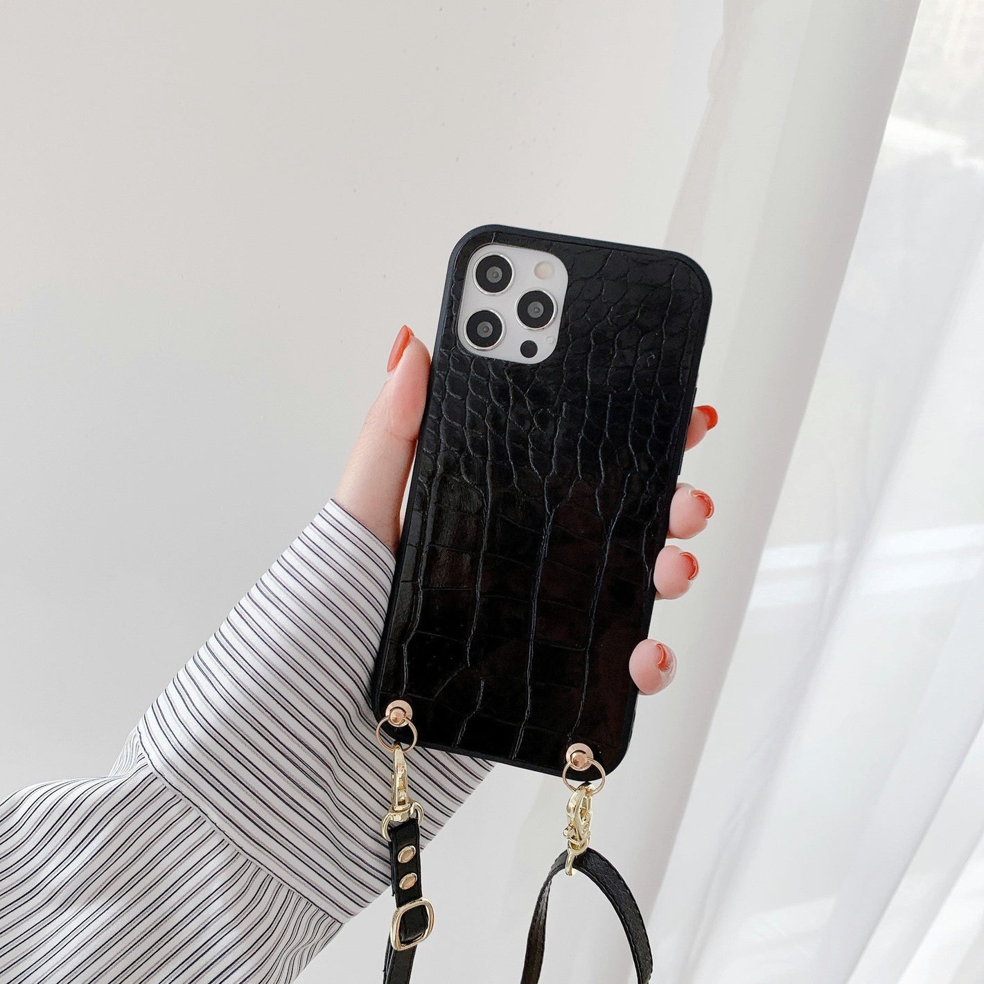 Silicone iPhone Back Cover with Diagonal Lanyard for Leather Phone Cases - Case With iPhones leather phone case