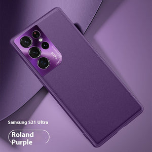 Leather Phone Case with Metal Lens Ring and Pattern for Samsung - leather phone case metal lens ring pattern